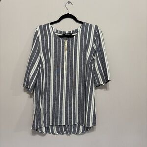 Ellen Tracy Navy and White Striped Blouse